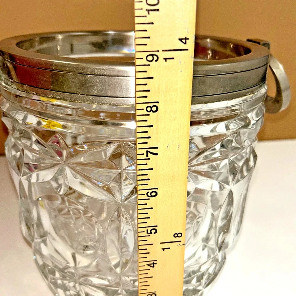 French Silver Plated Cut Glass Champagne Ice Bucket Hoop Handles Vintage EL